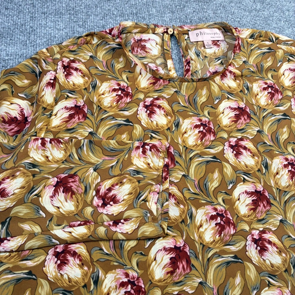 Philosophy Republic Floral Blouse Womens L Yellow Tulip‎ Sleeve Top